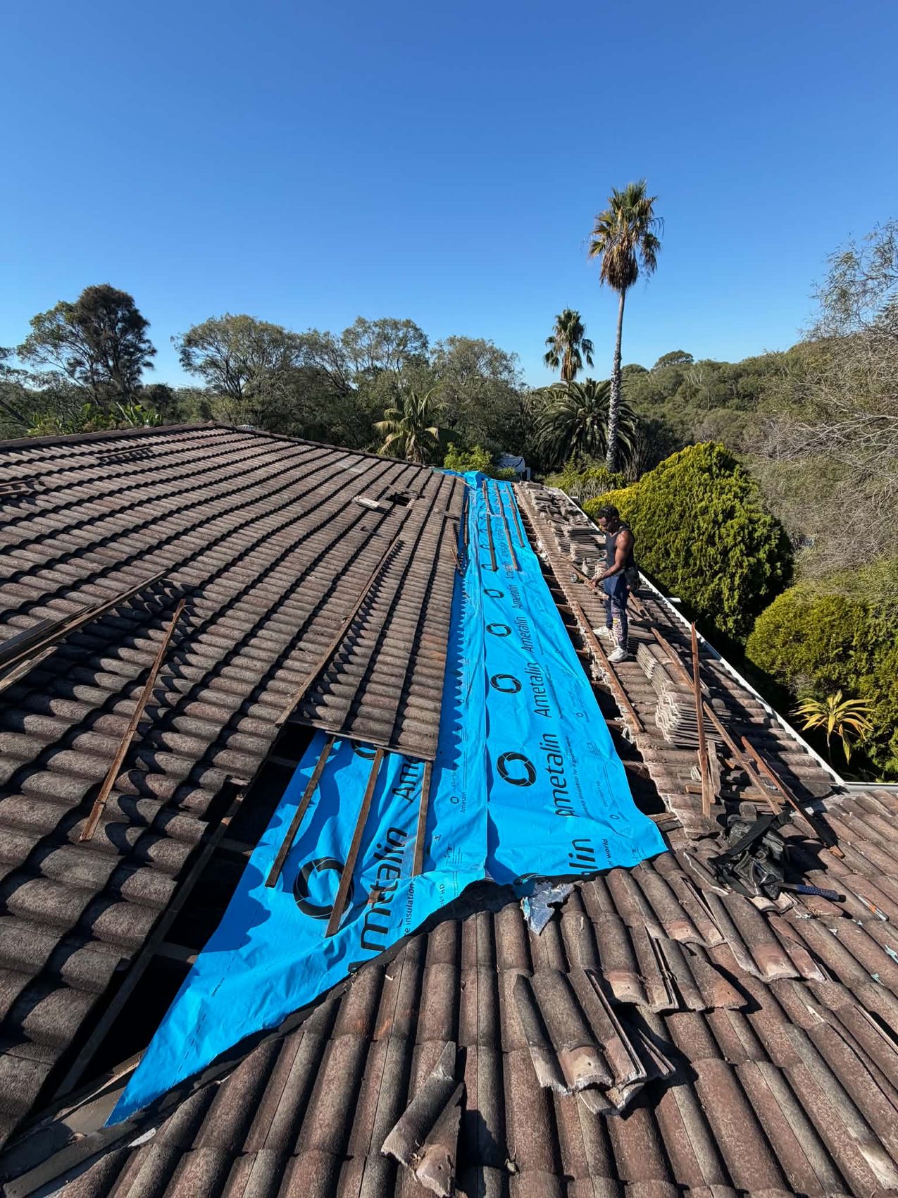 New membrane going down before the tiles are relaid